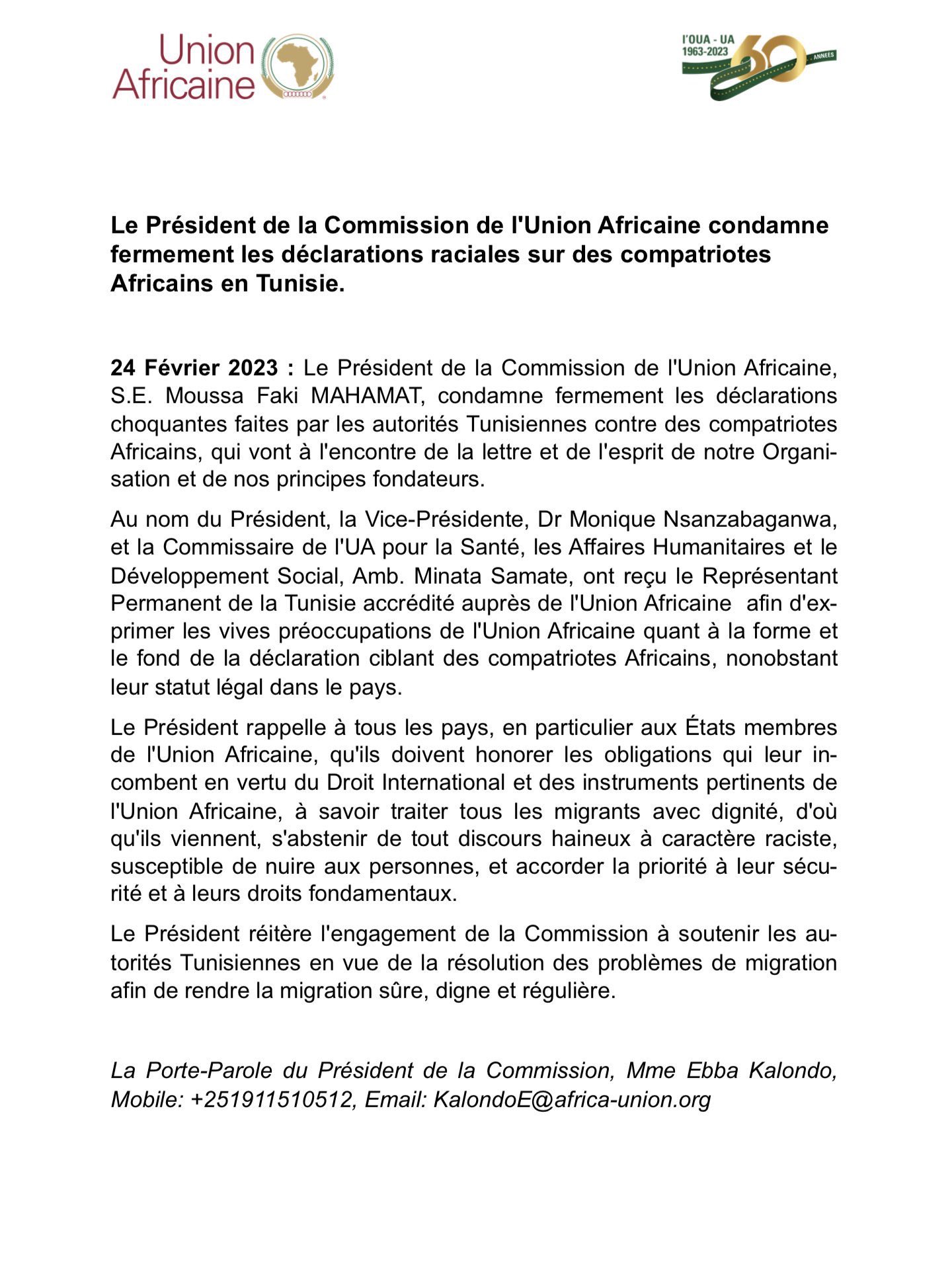Burundi / Union Africaine : Condamnation unanime du “Négrophobe” Président de Tunisie
